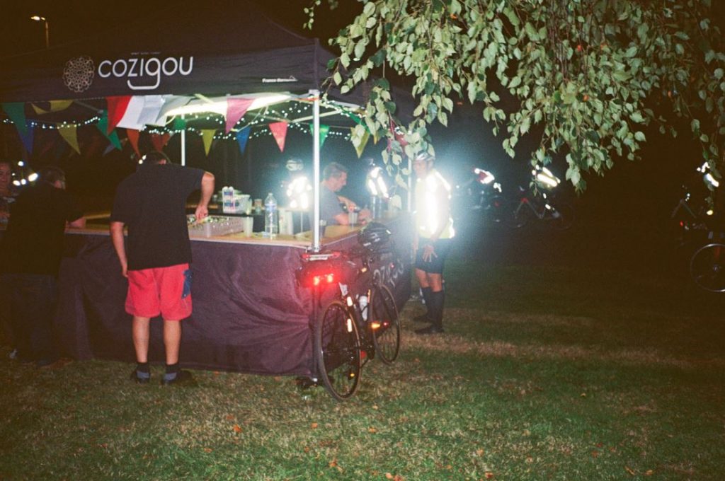 Pop-up roadside cafe in the night